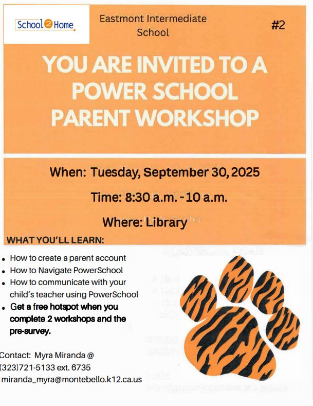 Home 2 School- Power School Workshop / Taller de Padres de Power School