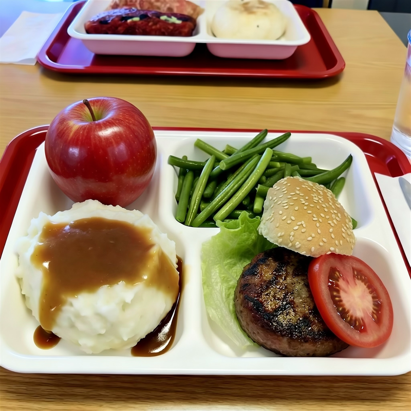 Tray with hamburger and sides