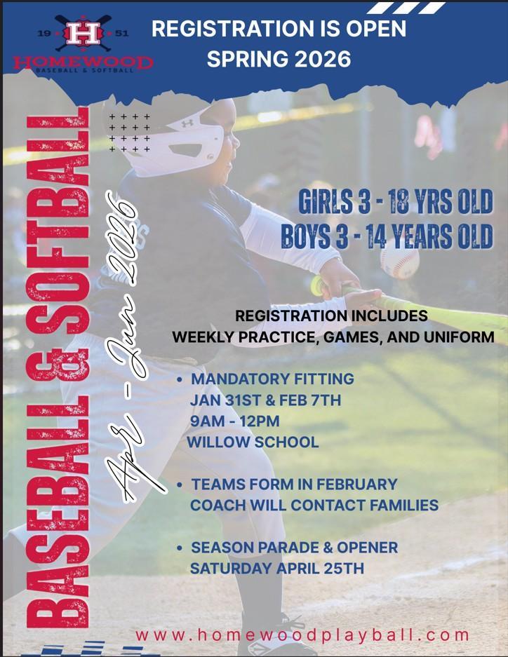 red white and blue flyer about baseball registration