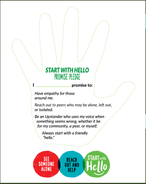 A hand outline with a pledge about empathy and reaching out to others.