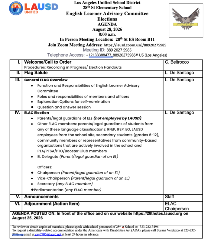 ELAC Elections Agenda