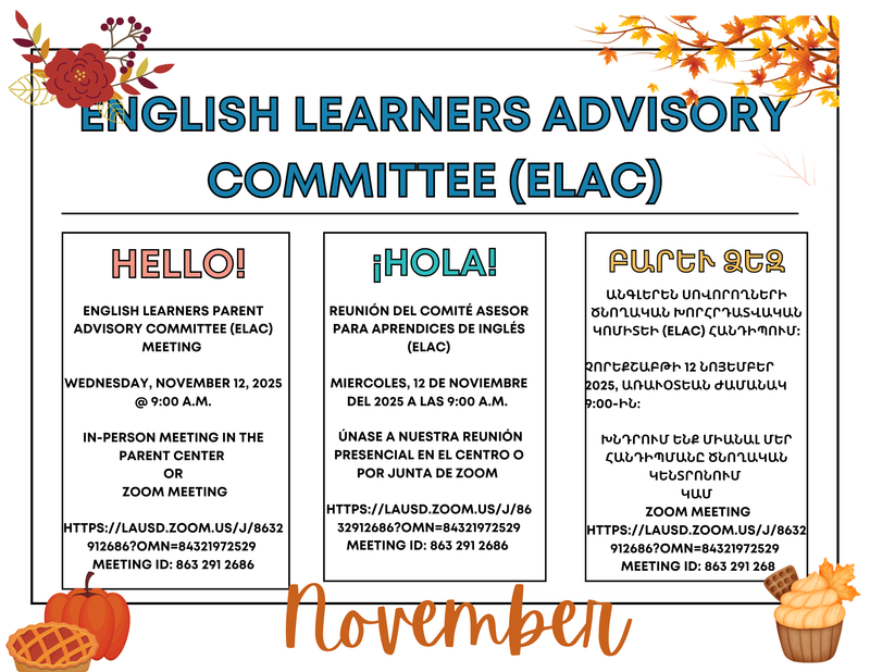 ELAC Hybrid Meeting - Wednesday, Nov. 12, 2025 @ 9AM Featured Photo