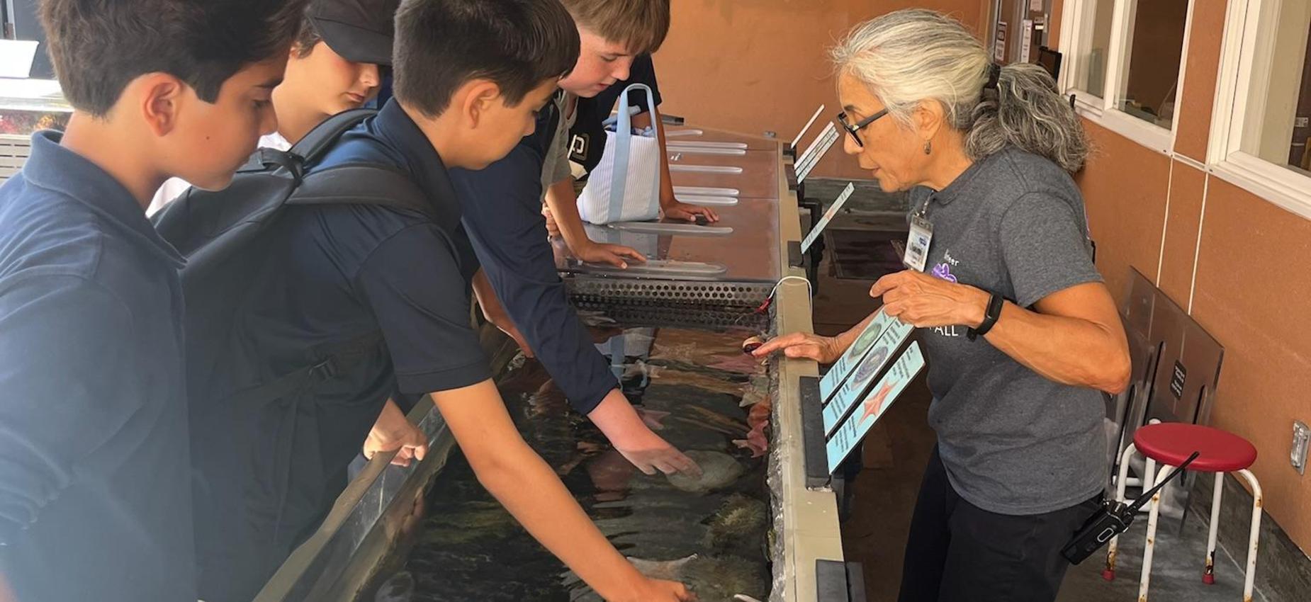 6th grade students exploring tide pools at California science center