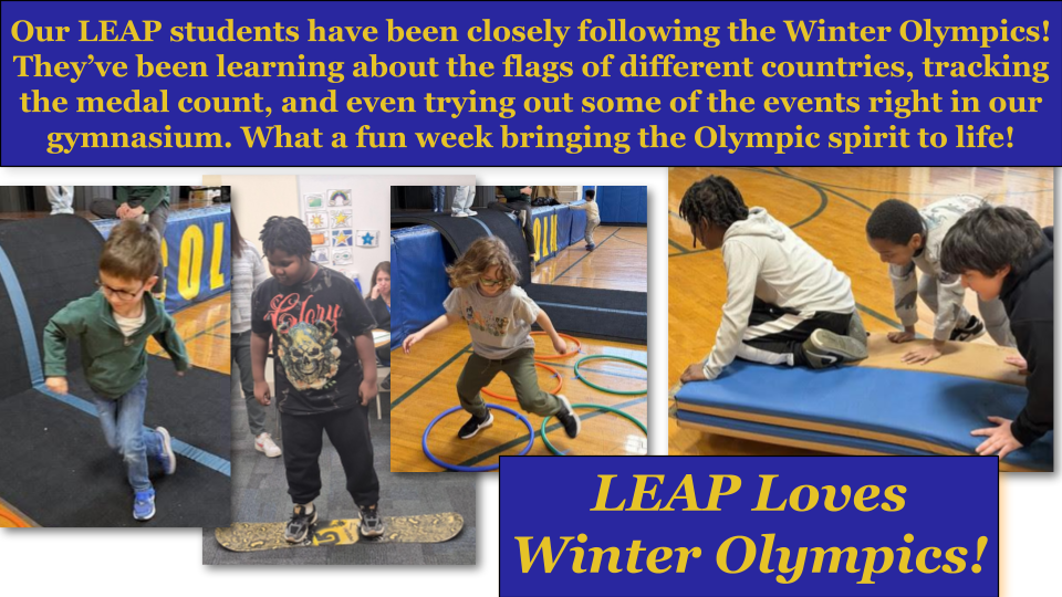 collage of Winter OLympic-inspired LEAP activities