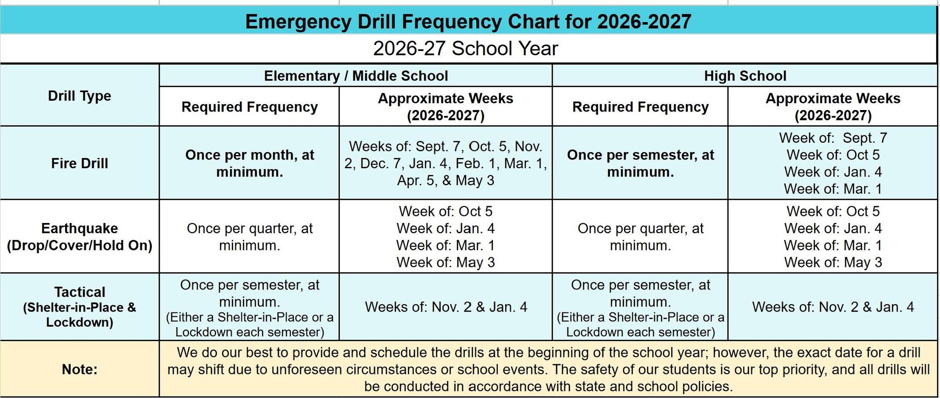 26-27 Drill Schedule