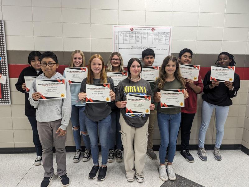 BCMS Teachers and Students of them month for October! Bacon County School District