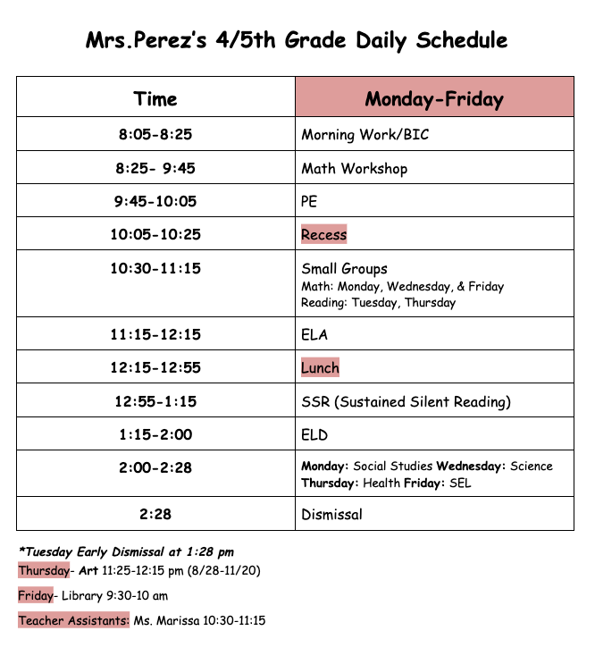 Class Schedule 