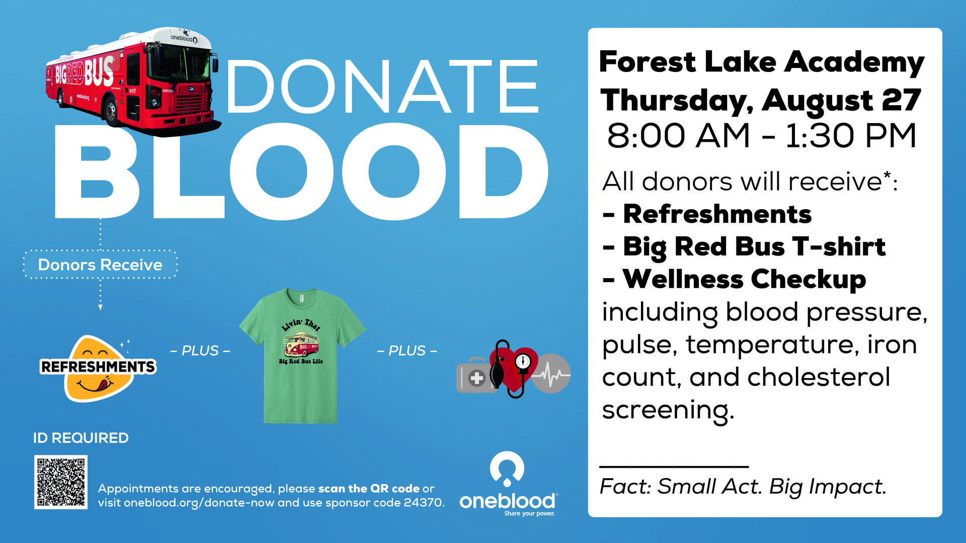 Blood Drive August 27 8:00-1:30 at FLA