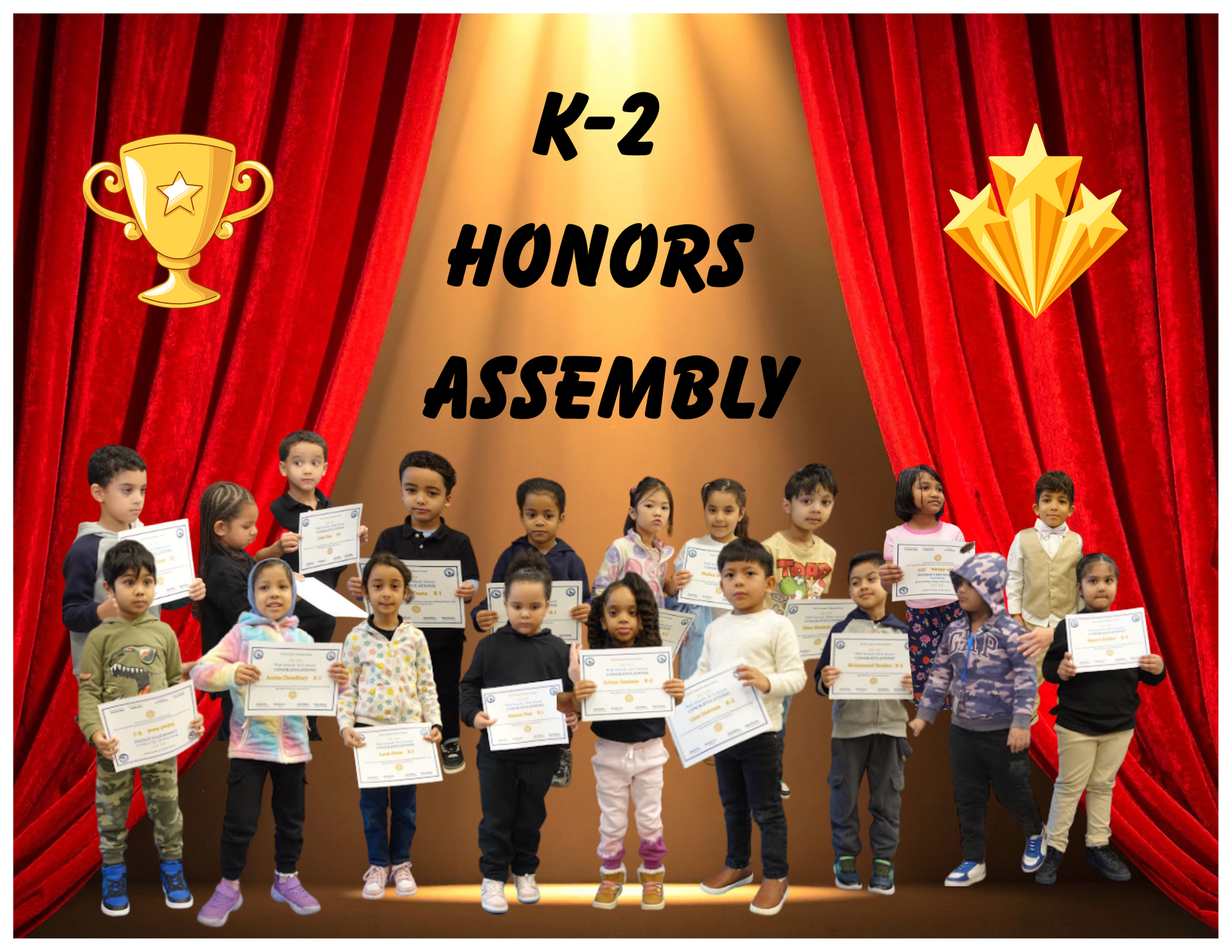 Students in grades K-2 for the Honors Assembly