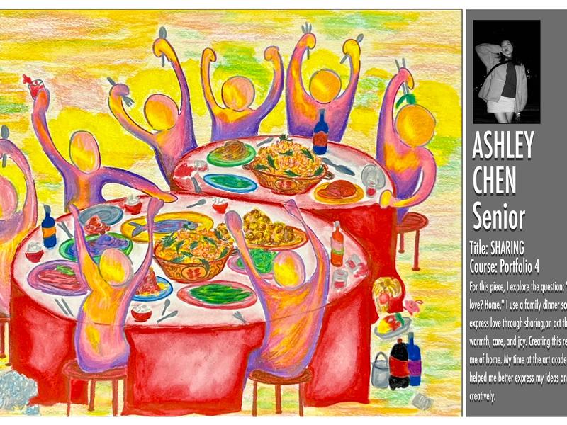 A colorful illustration of people joyfully celebrating around a large table filled with food.