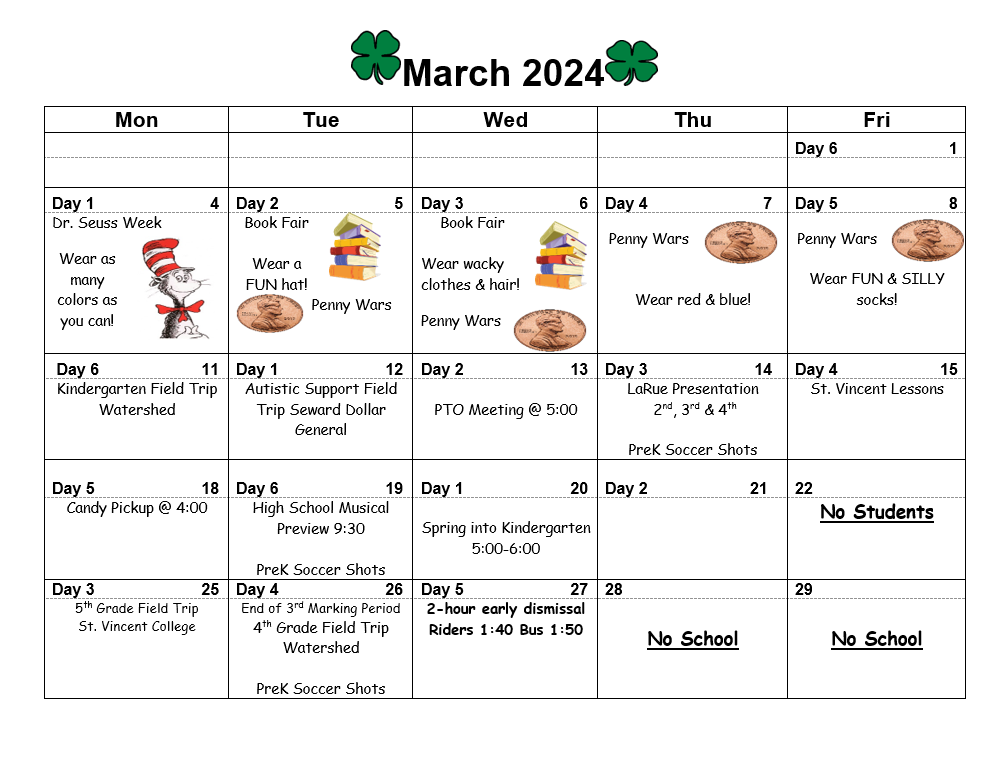 Calendar – Laurel Valley Elementary School – Ligonier Valley School District