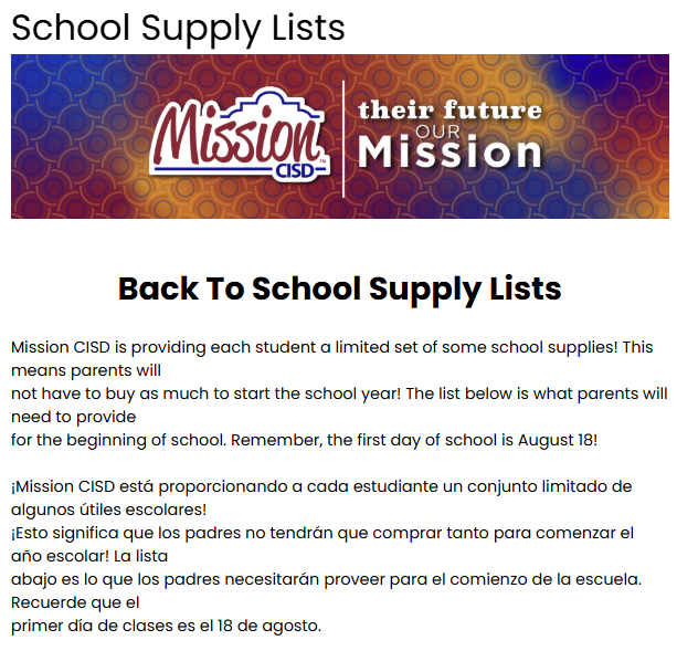 The 2025-2026 School Supply List Is Here!  Click Here for More Information!