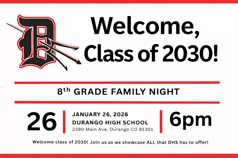 Durango High School 8th Grade Family Night graphic