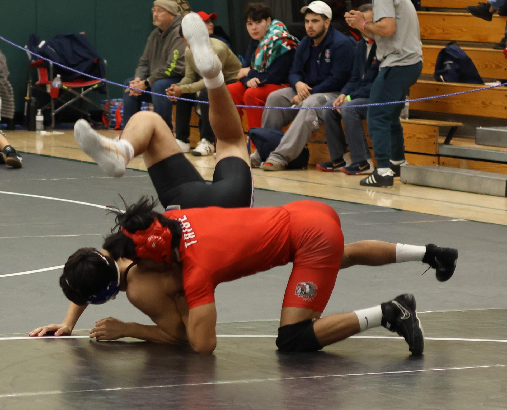 Boys wrestling in the Liberty Duals event 115