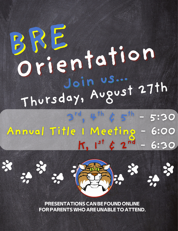 Event poster detailing BRE Orientation schedule and meetings.