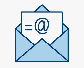 Illustration of an envelope with an '@' symbol, suggesting email communication.