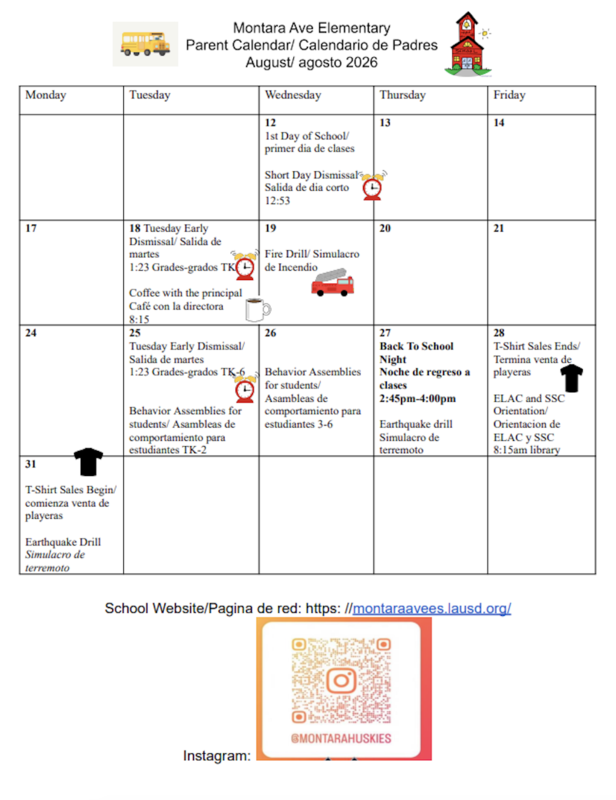 August Parent Calendar