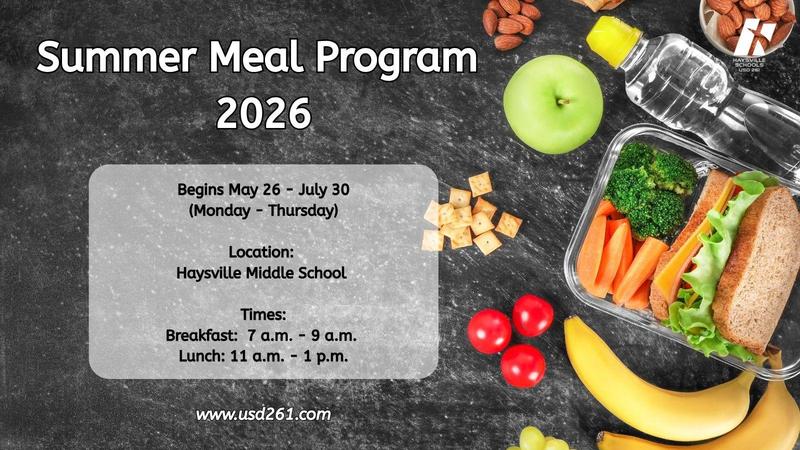 Graphic with the summer meal schedule