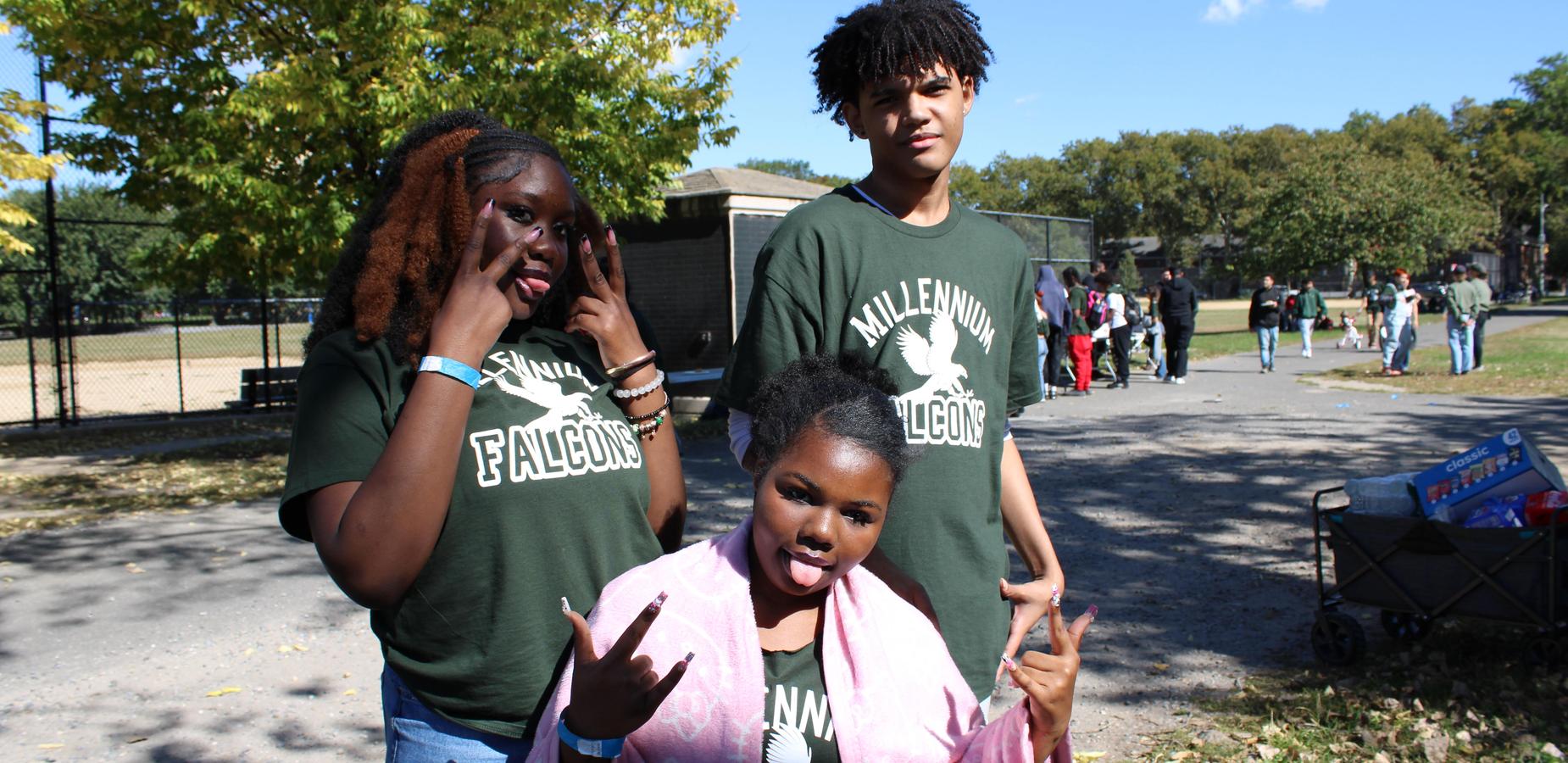 Students posing in the park