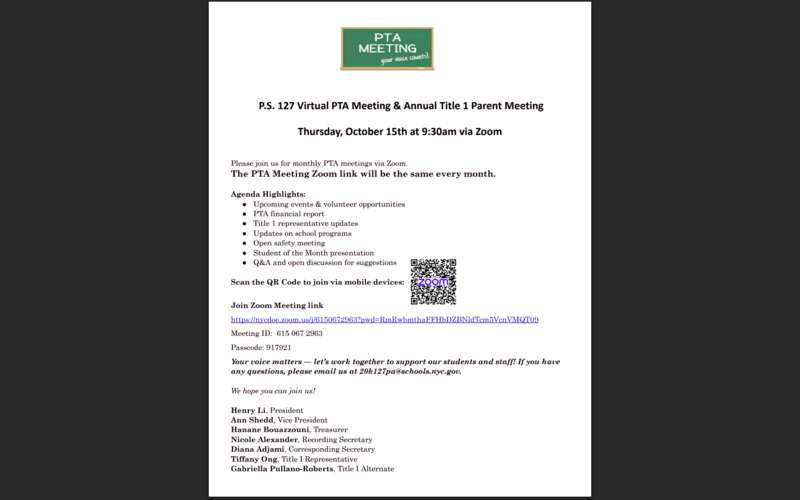 PTA Meeting Information