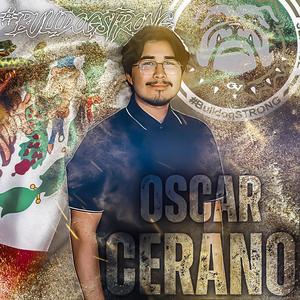 A graphic featuring a young man with glasses, text, and a flag background.