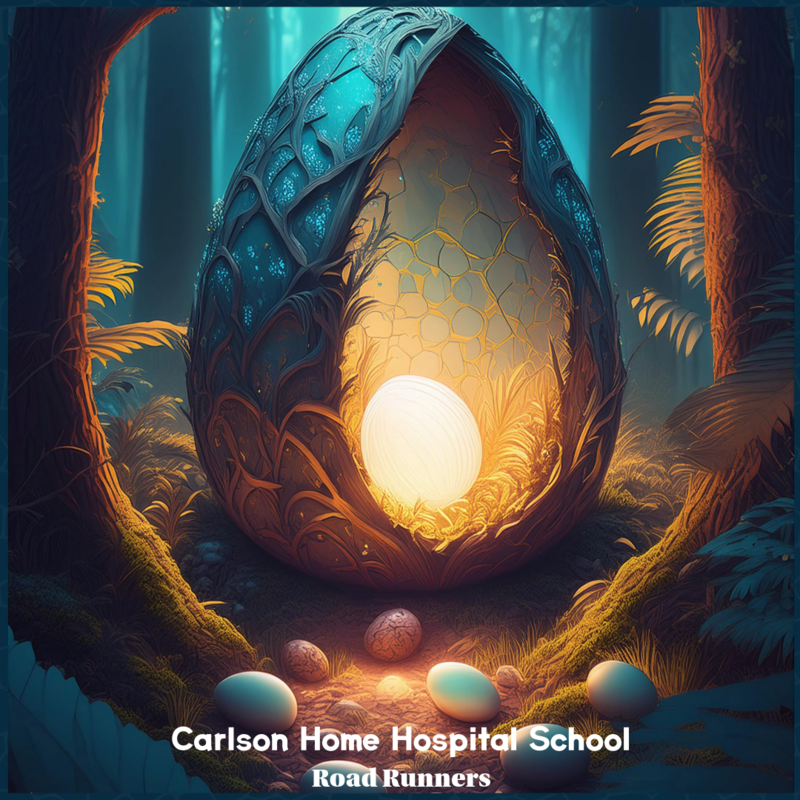 a glowing road runner egg in a dark forest