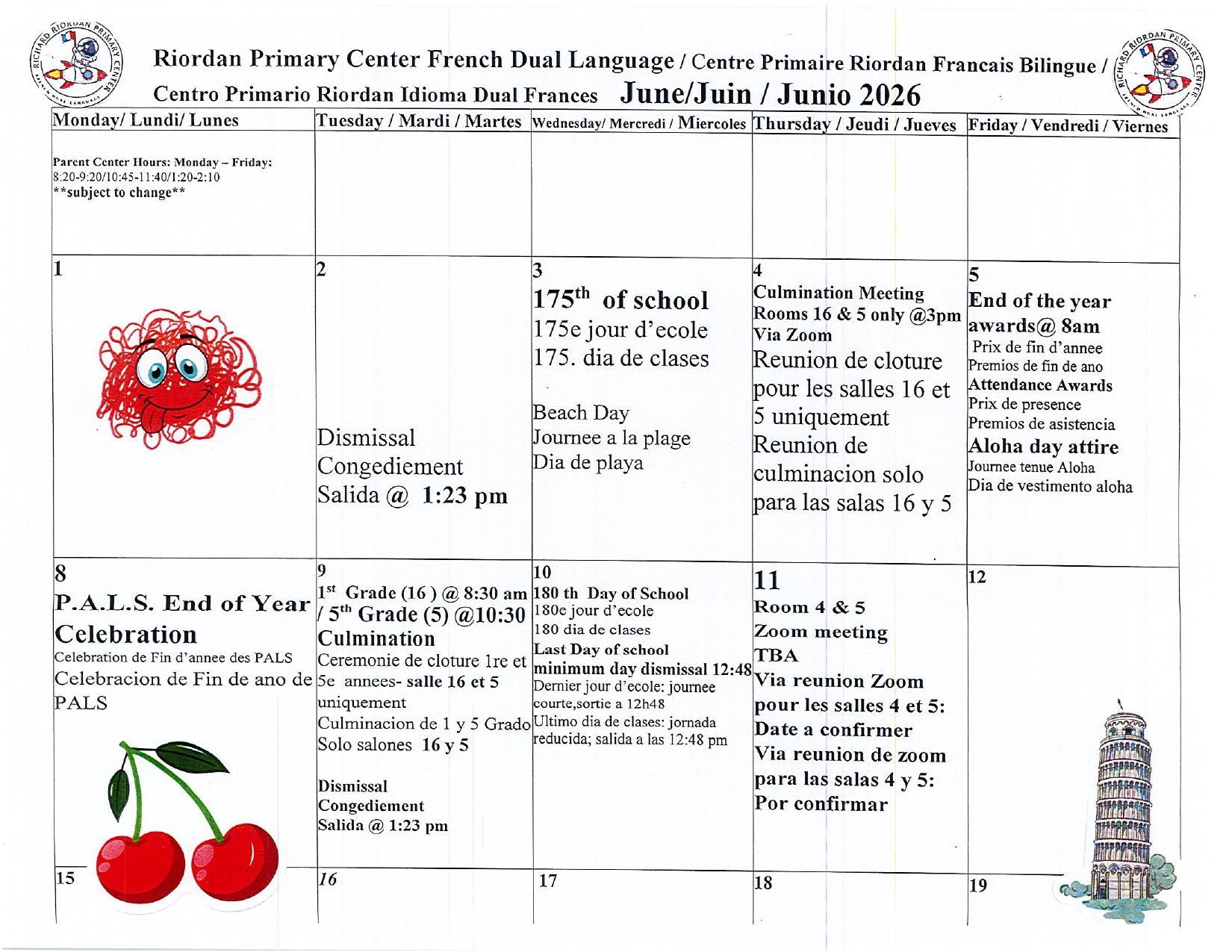 Parent Calendar – Calendars – Richard Riordan Primary Center