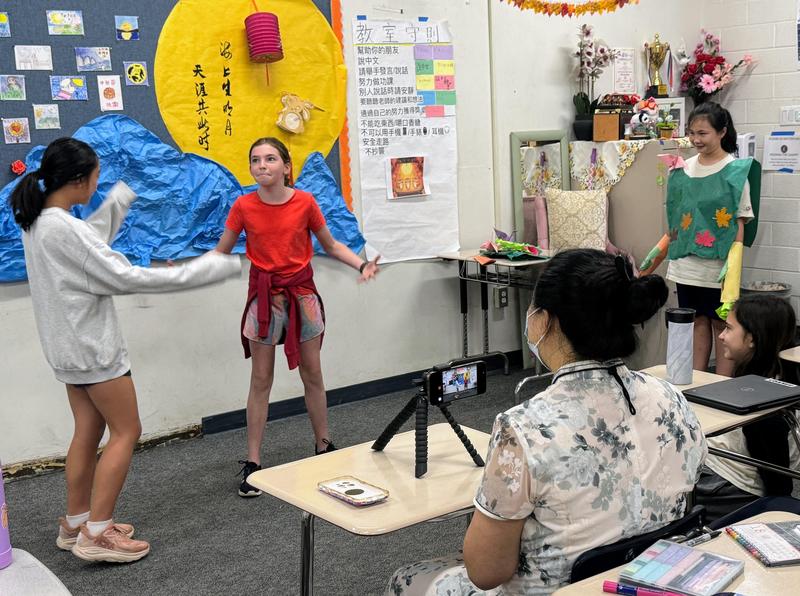 Sixth graders in the SPMS Mandarin class act out a traditional Moon Festival fairy tale. (Photo Courtesy of South Pasadena Unified School District)
