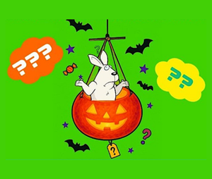 Neon green background with World Halloween Hangout illustration