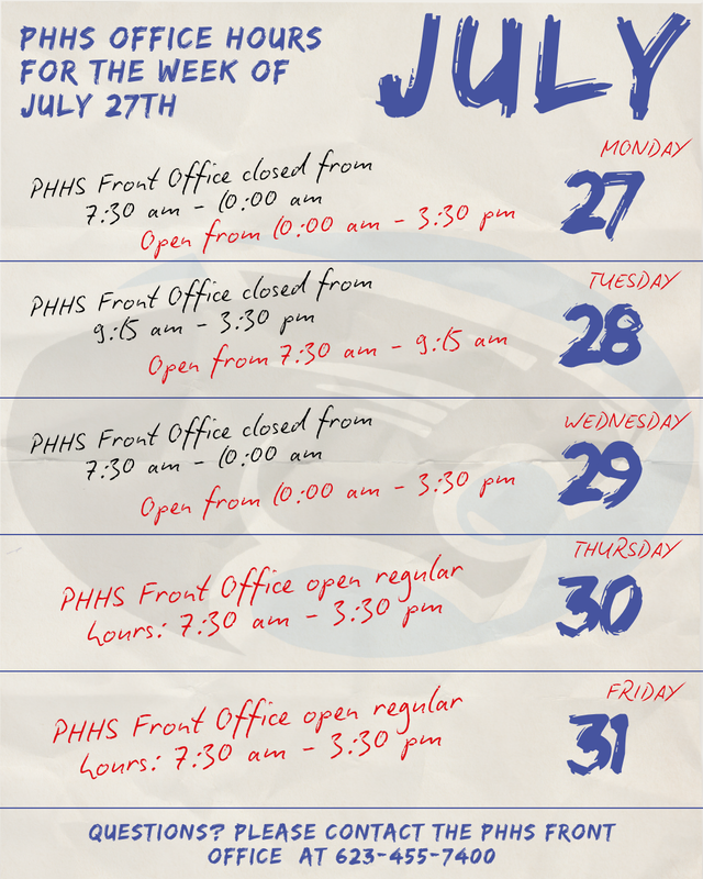graphic with office hours for the week of July 27th