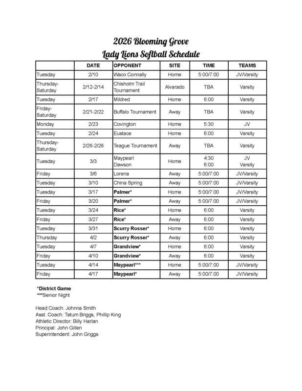 2026 Softball Schedule Thumbnail Image