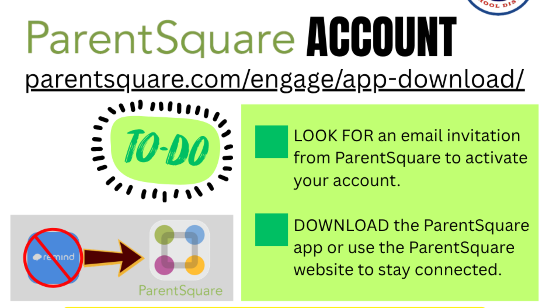 Instructional graphic for setting up a ParentSquare account.