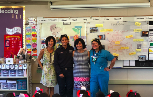 Principal Liz Hebstreith, Amy Sumida, Mrs. Sumida, and Judy Sumitt