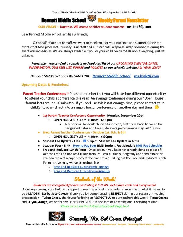 Weekly Parent Newsletter English