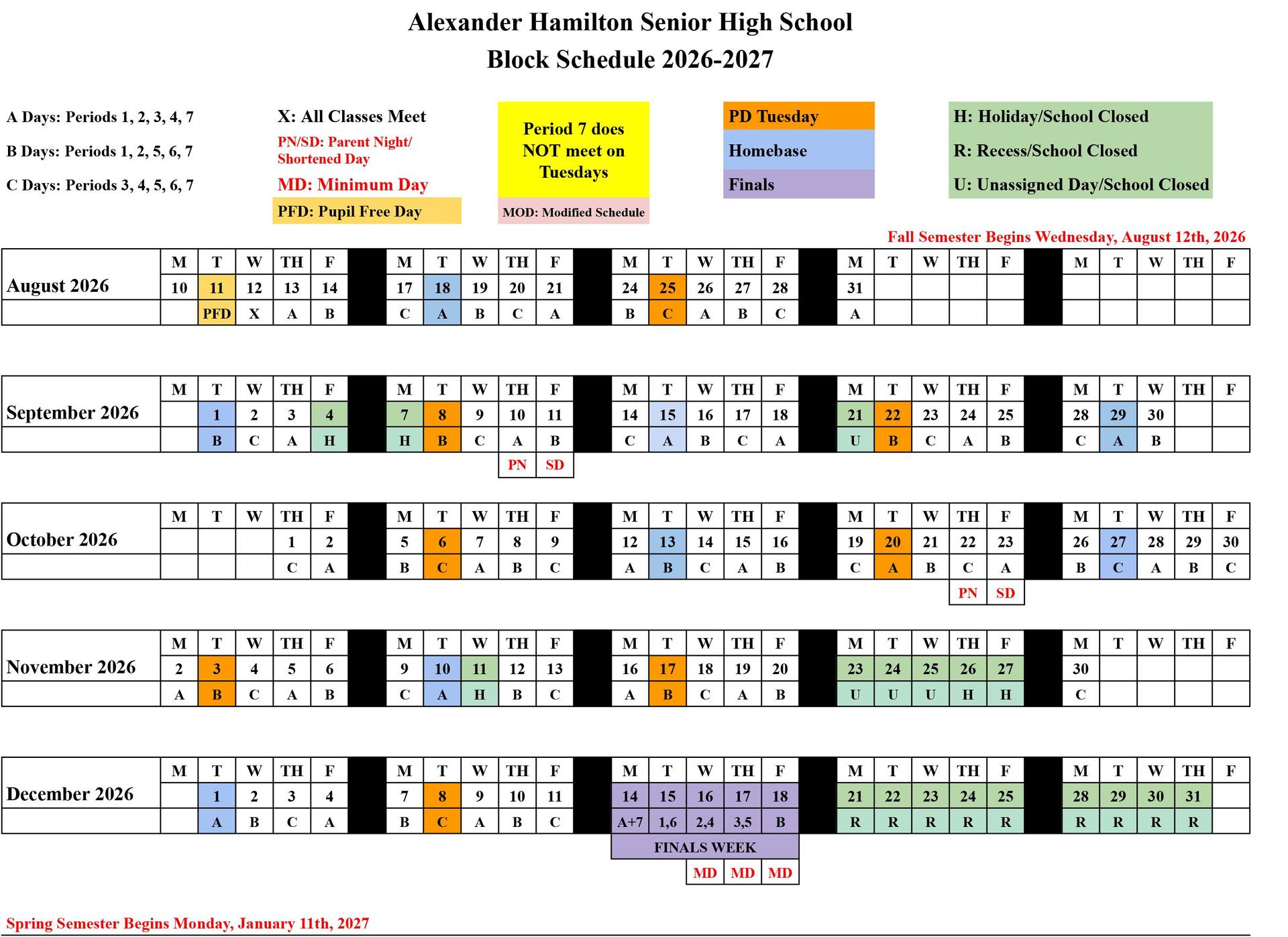 Hami Block Schedule Fall