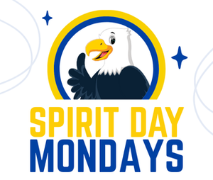Spirit Day Mondays with illustrated eagle in circle frame and white background