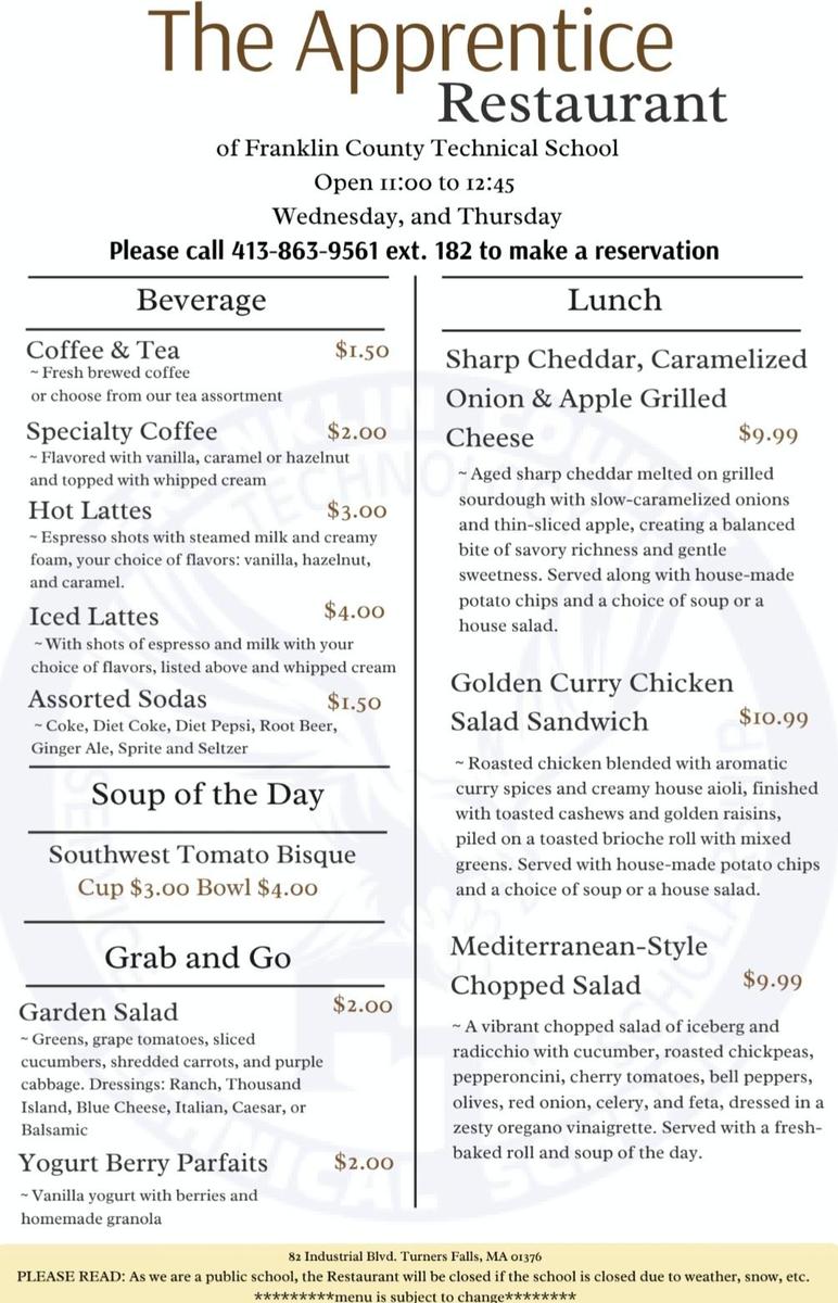 Apprentice Menu Feb. 11-12