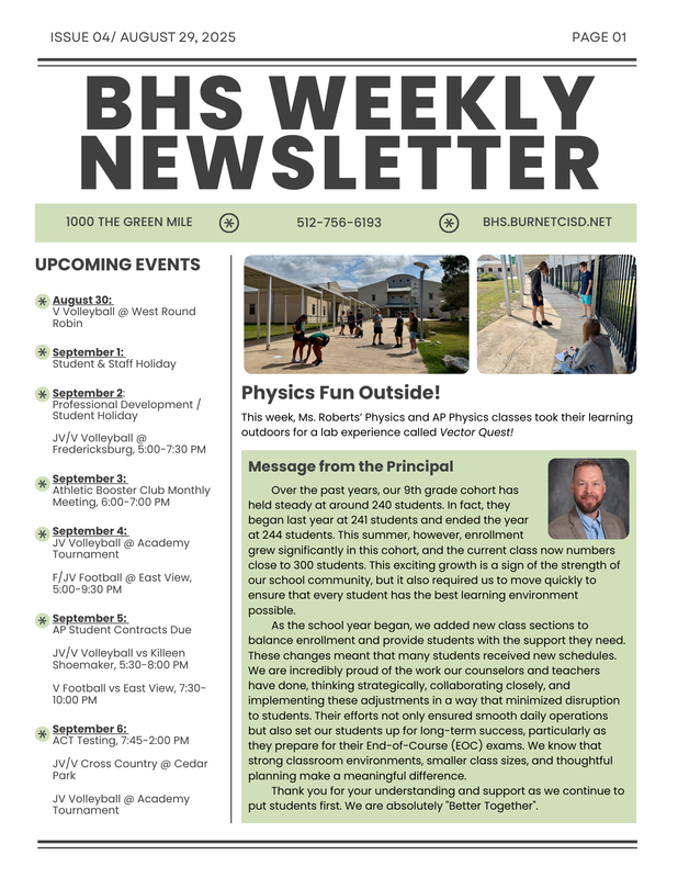 BHS Weekly Newsletter page 1