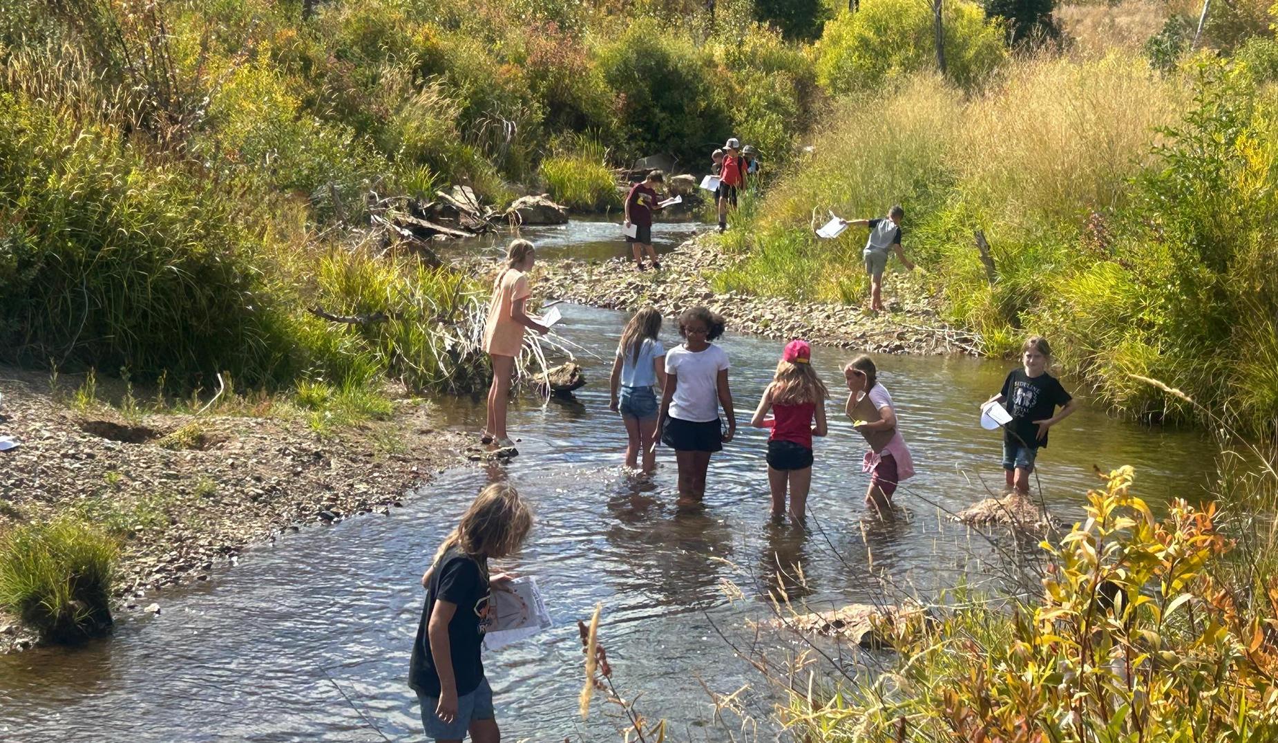 GES students walking the creek