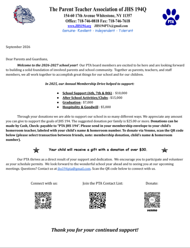 PTA Membership Drive letter