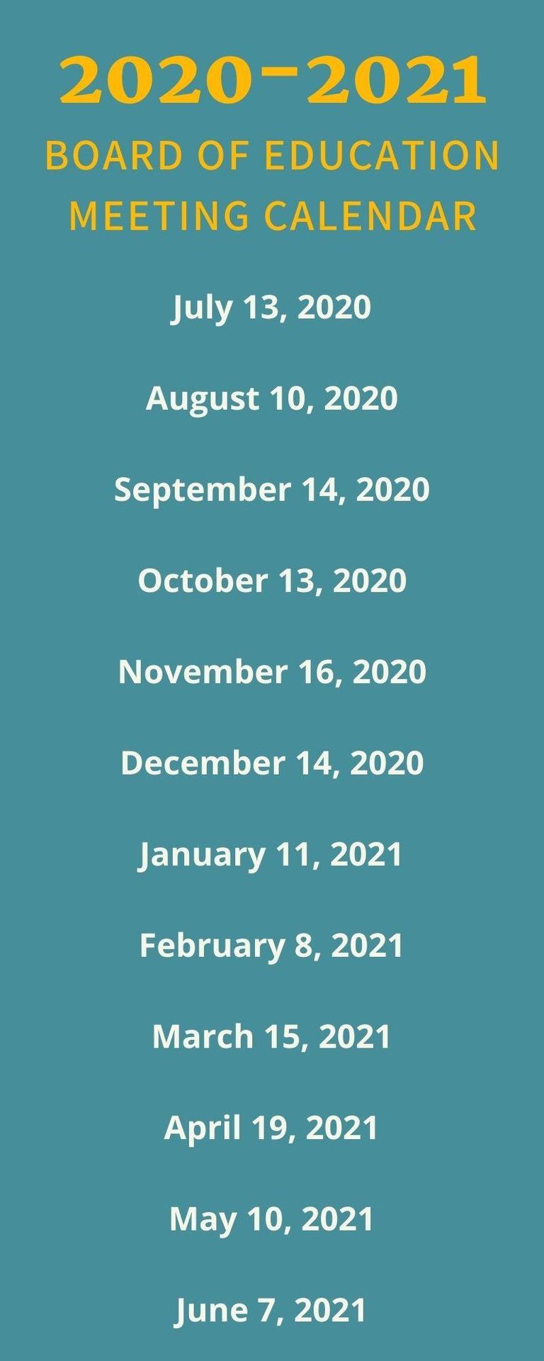 school board meeting calendar