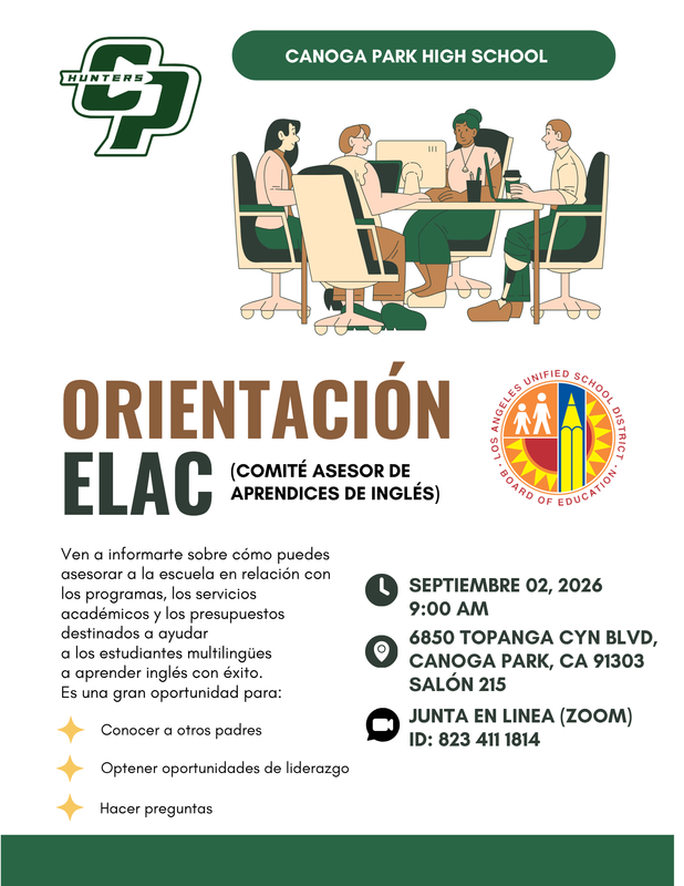 ELAC advertisement for meeting in Spanish