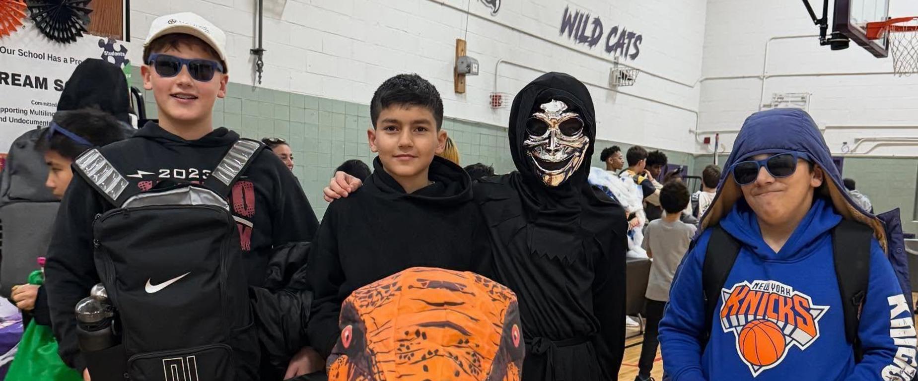 students in costumes for halloween