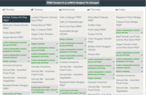 Lunch Menu / Almuerzo para la semana