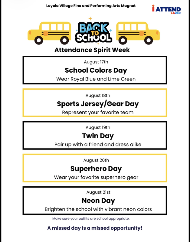 Back to School Spirit Week. Yellow School Bus. Lists of Spirit Week Themes.