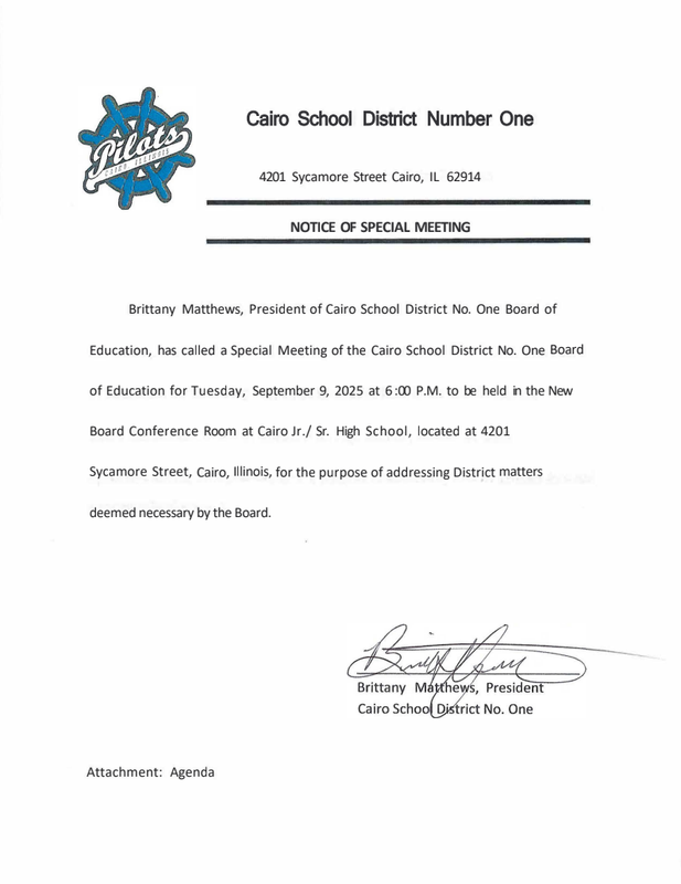 Special Board Meeting - Tuesday, September 9th @6PM Thumbnail Image