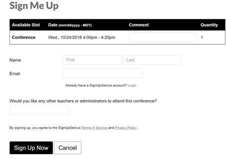 Sign Me Up Sign Up Genius form