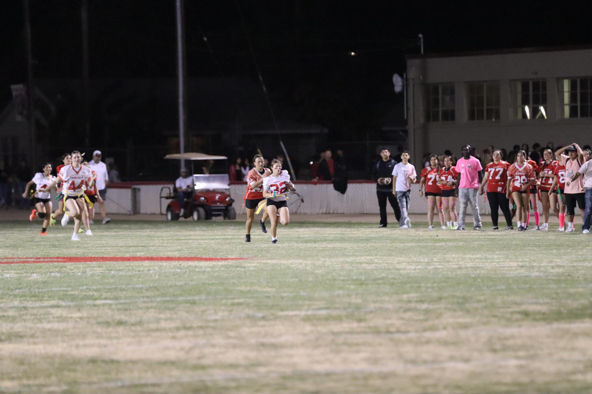 girls playing flag football