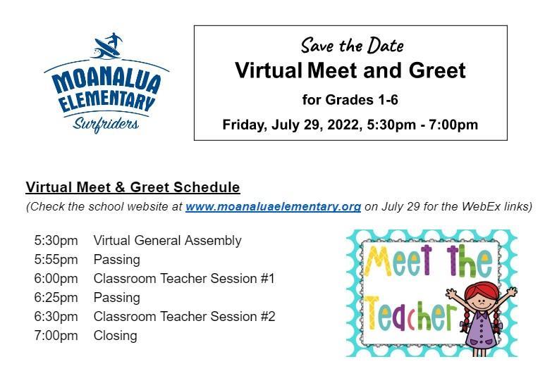 Virtual Meet & Greet for Grades 1-6 Flyer