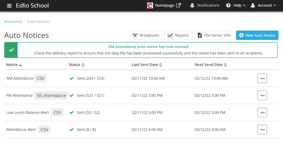 CSV auto notice confirmation